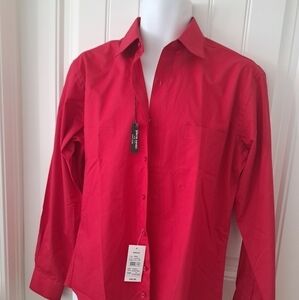 PIERRE CARDIN easy care slim fit cardinal Red dress shirt crisp coastal M 15.5